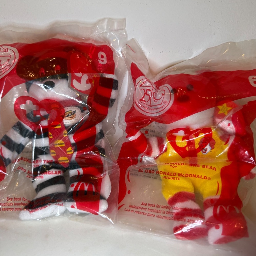 2004 Ty McDonald's 25th Anniversary Beanie Babies Ronald & Hamburglar Bears
